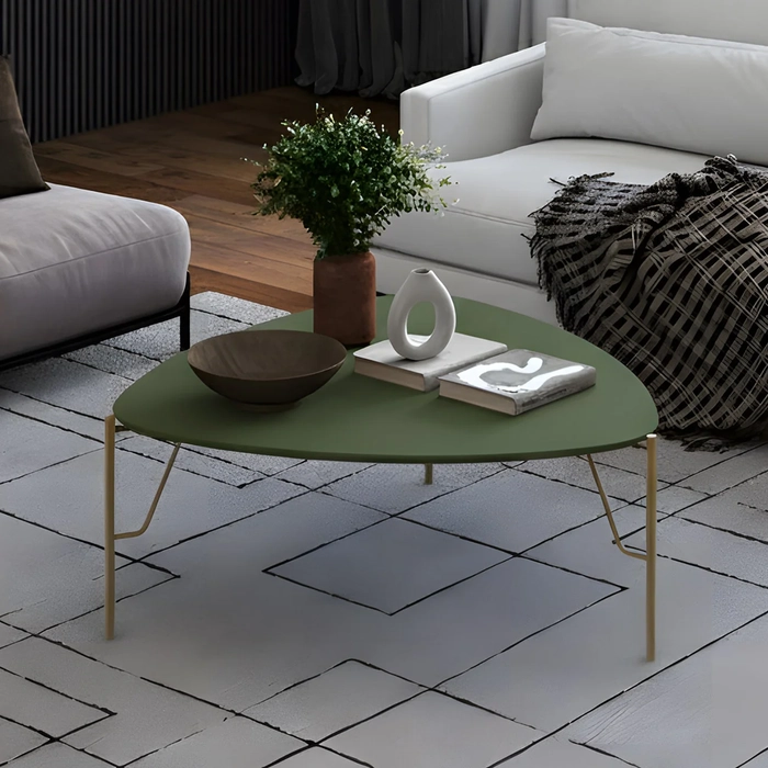 Mesa de Centro Baixa Para Sala Pés Metálicos Blen Musgo/Dourado I06 - Mpozenato