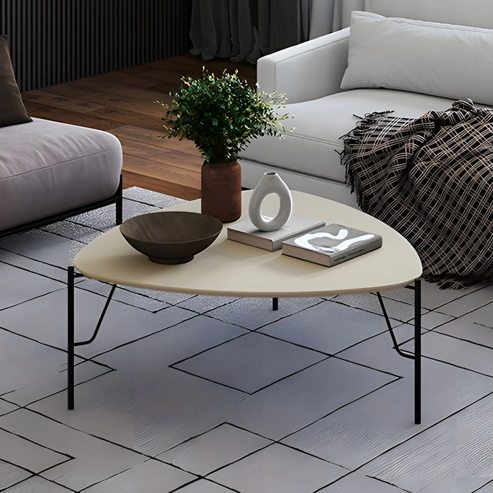 Mesa de Centro Baixa Para Sala Pés Metálicos Blen Luna/Preto I06 - Mpozenato