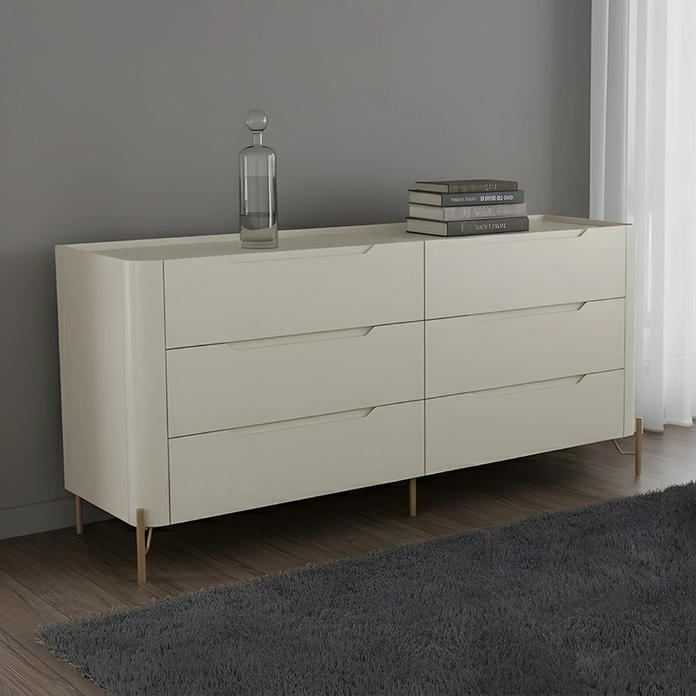 Cômoda Quarto 178cm Casal 6 Gavetas Blen Luna/Dourado I06 - Mpozenato