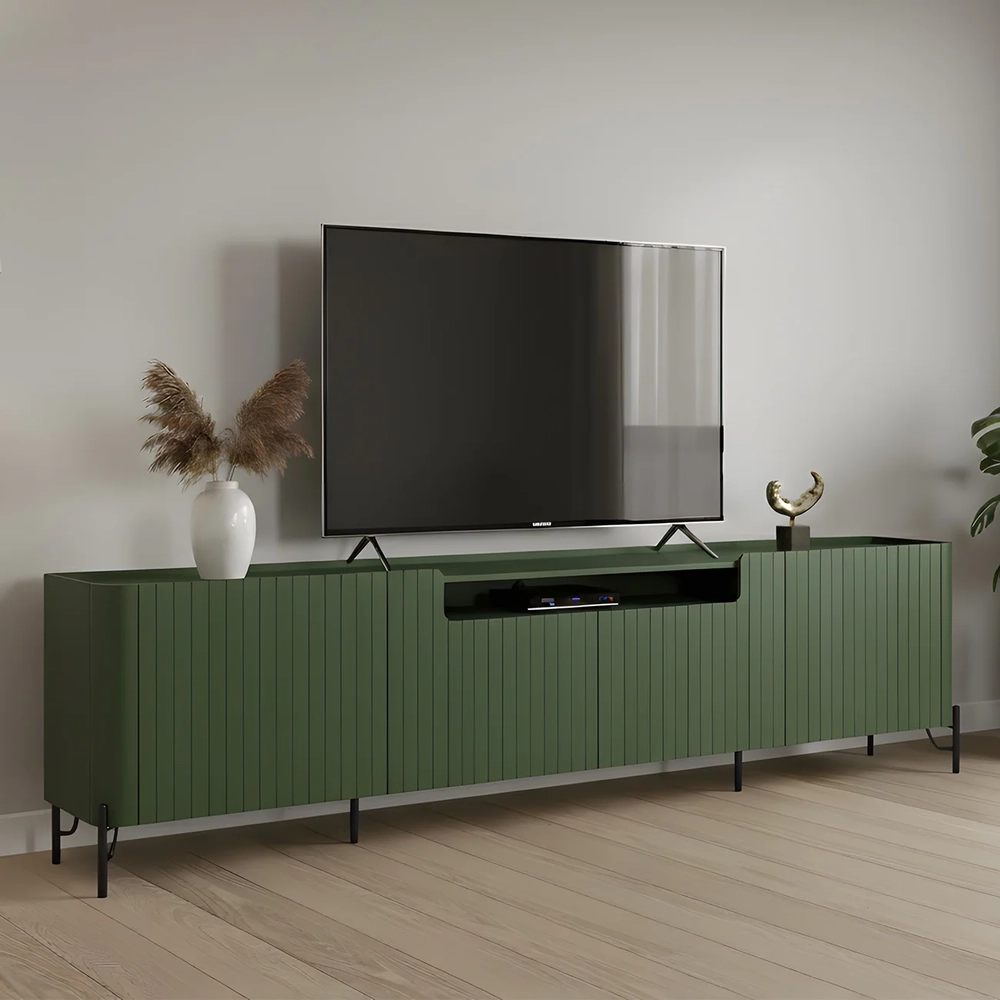 Rack TV 75 Pol 220cm 4 Portas Brise Blen Musgo/Preto I06 - Mpozenato