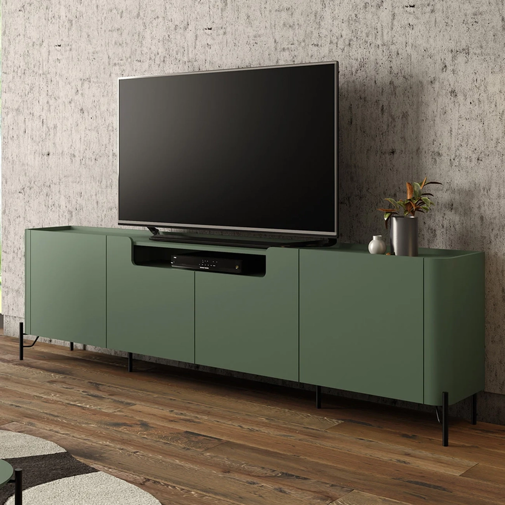 Rack TV 75 Pol 220cm 4 Portas Lisas Blen Musgo/Preto I06 - Mpozenato