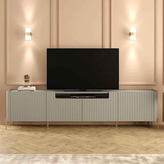 Rack TV 75 Pol 220cm 4 Portas Brise Blen Grigio/Dourado I06 - Mpozenato