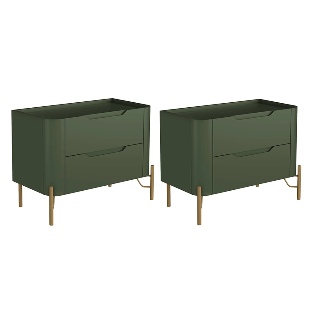 Mesa Cabeceira Para Quarto 68cm Kit 2 Becca Musgo/Dourado I06 - Mpozenato