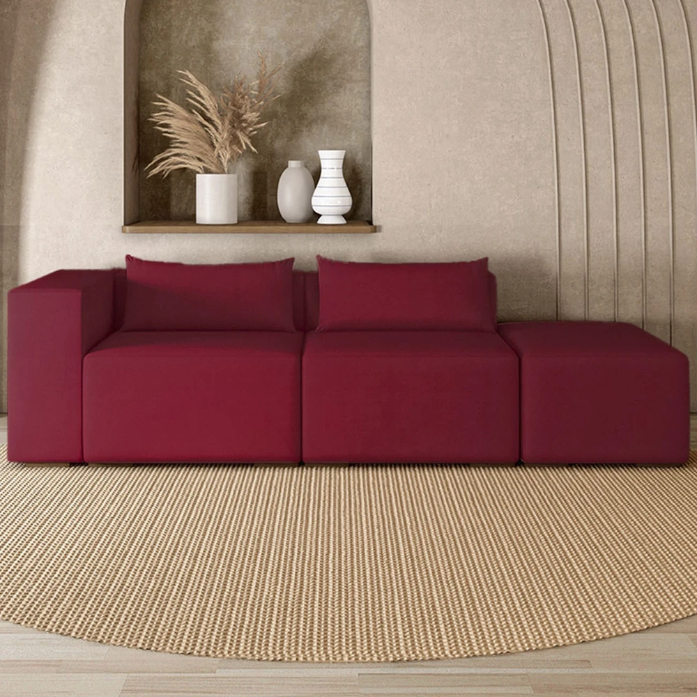 Sofá 4 Lugares 323cm Com Puff Direito Fay Veludo Bordo Z55 - Mpozenato