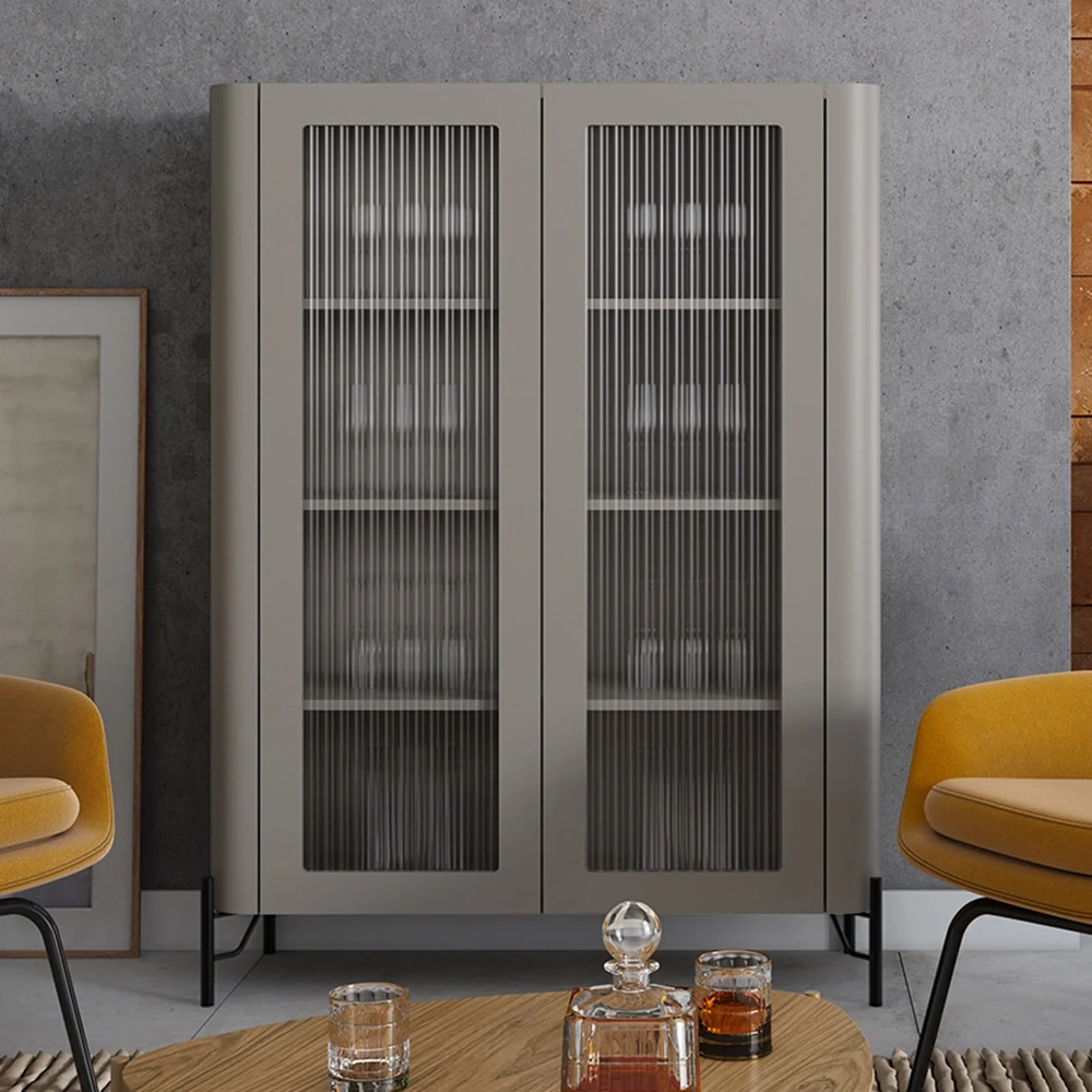 Armário de Cozinha Cristaleira 99cm Blen Grigio/Preto I06 - Mpozenato