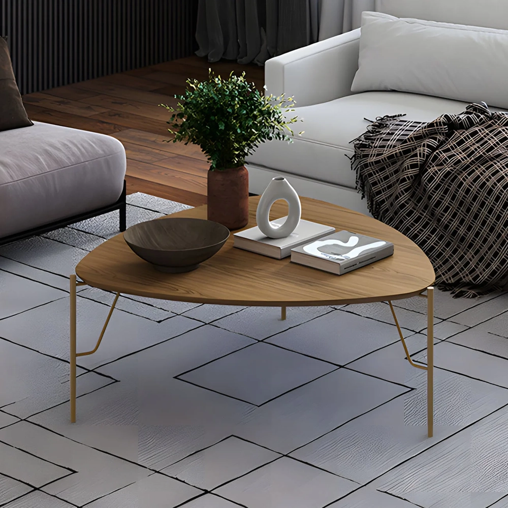 Mesa de Centro Alta Para Sala Pés Metálicos Blen Louro/Dourado I06 - Mpozenato