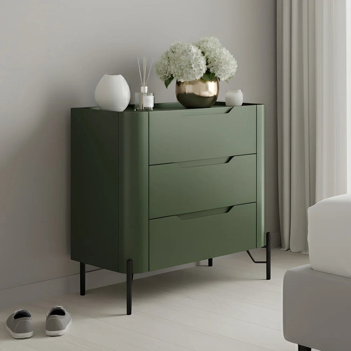 Mesa Cabeceira Quarto 68cm 3 Gavetas Blen Musgo/Preto I06 - Mpozenato