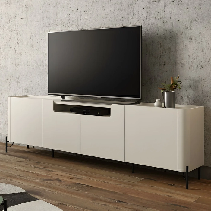 Rack TV 85 Pol 260cm 4 Portas Lisas Blen Luna/Preto I06 - Mpozenato