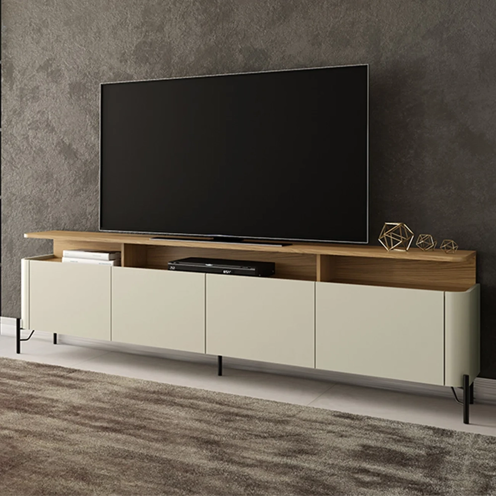 Rack TV 75 Pol 220cm Portas Lisas Blen Louro/Luna/Preto I06 - Mpozenato