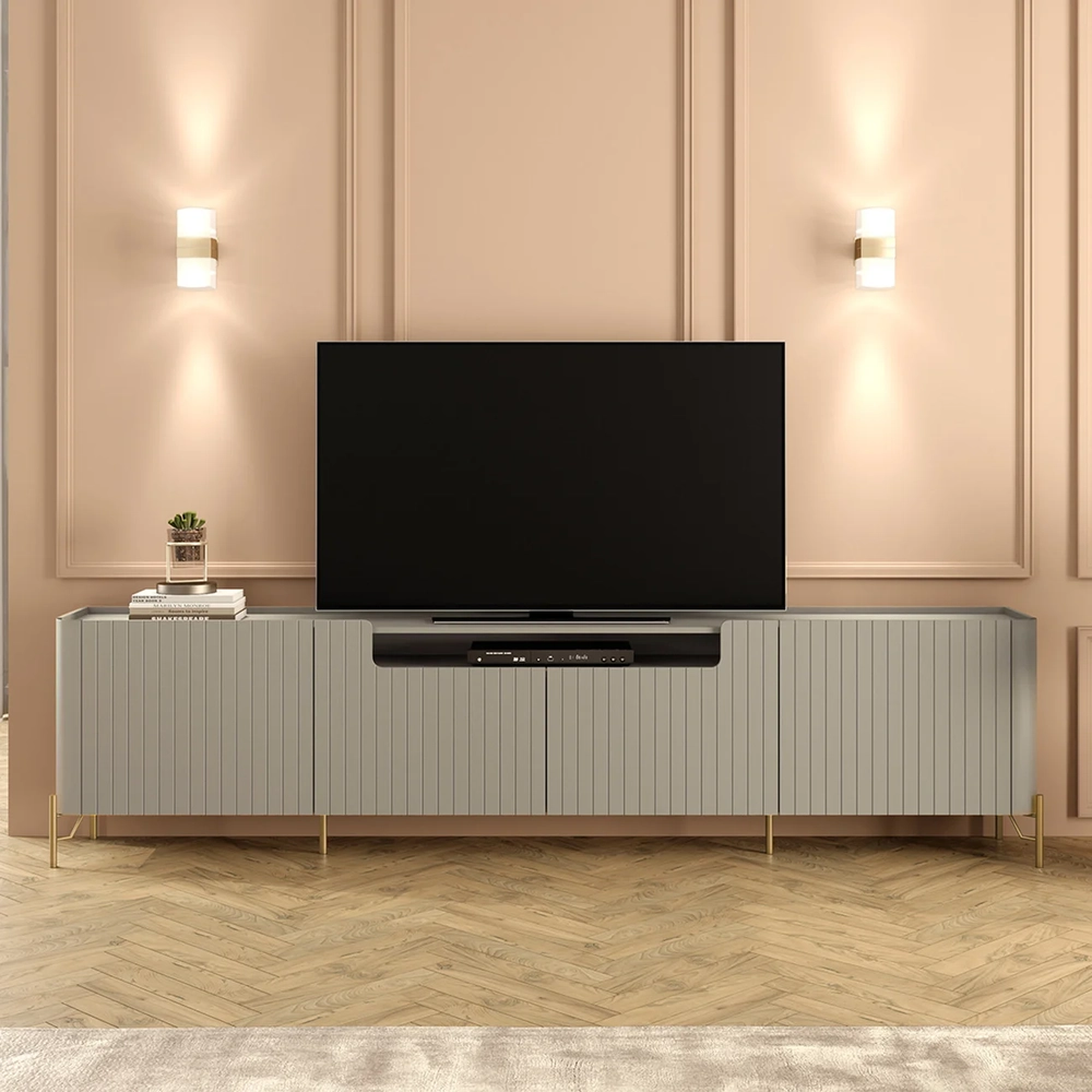 Rack TV 85 Pol 260cm 4 Portas Brise Blen Grigio/Dourado I06 - Mpozenato