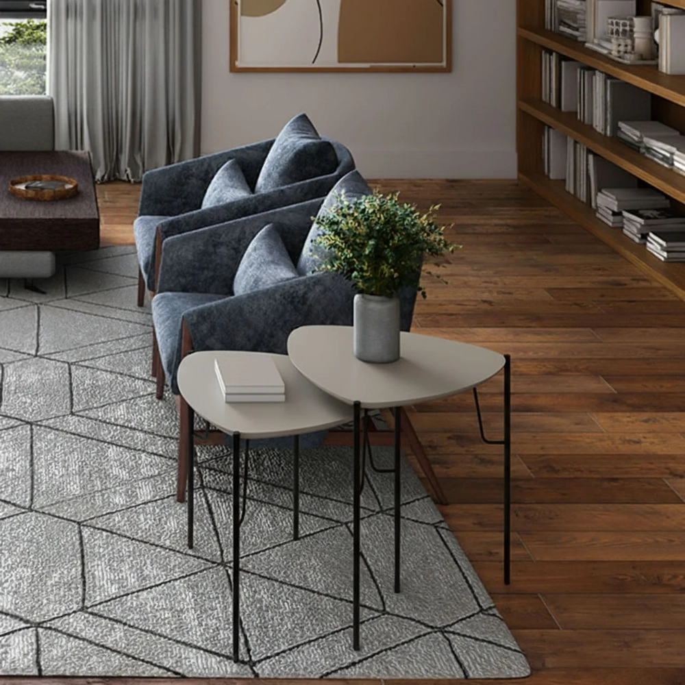 Mesa Lateral Para Sala Pés Metálicos Kit 2 Blen Grigio/Preto I06 - Mpozenato