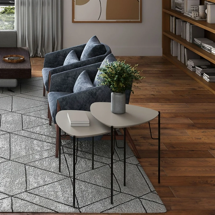 Mesa Lateral Para Sala Pés Metálicos Kit 2 Blen Grigio/Preto I06 - Mpozenato