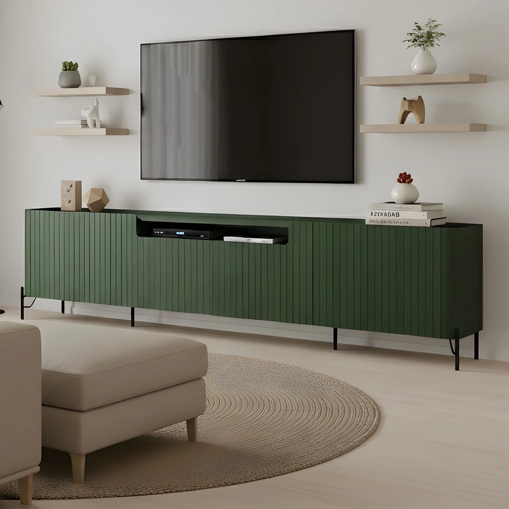 Rack TV 85 Pol 260cm 4 Portas Brise Blen Musgo/Preto I06 - Mpozenato