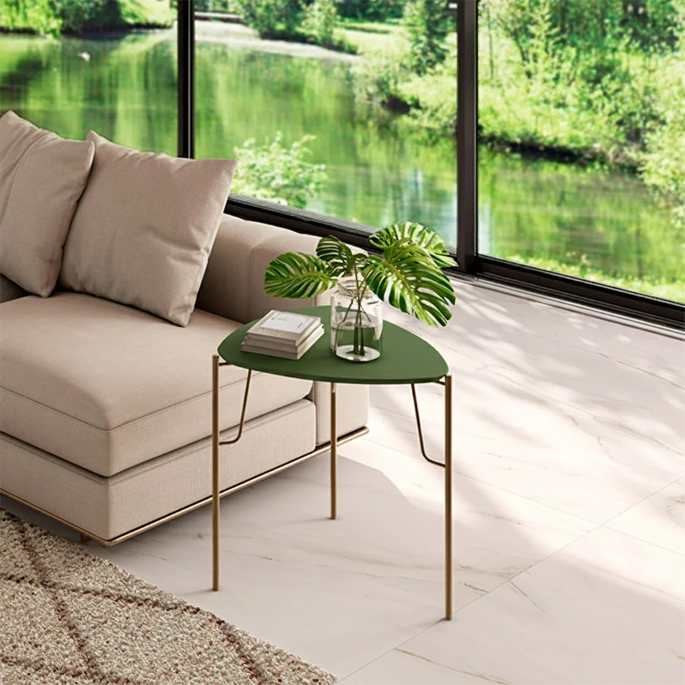 Mesa Lateral Alta Para Sala Pés Metálicos Blen Musgo/Dourado I06 - Mpozenato