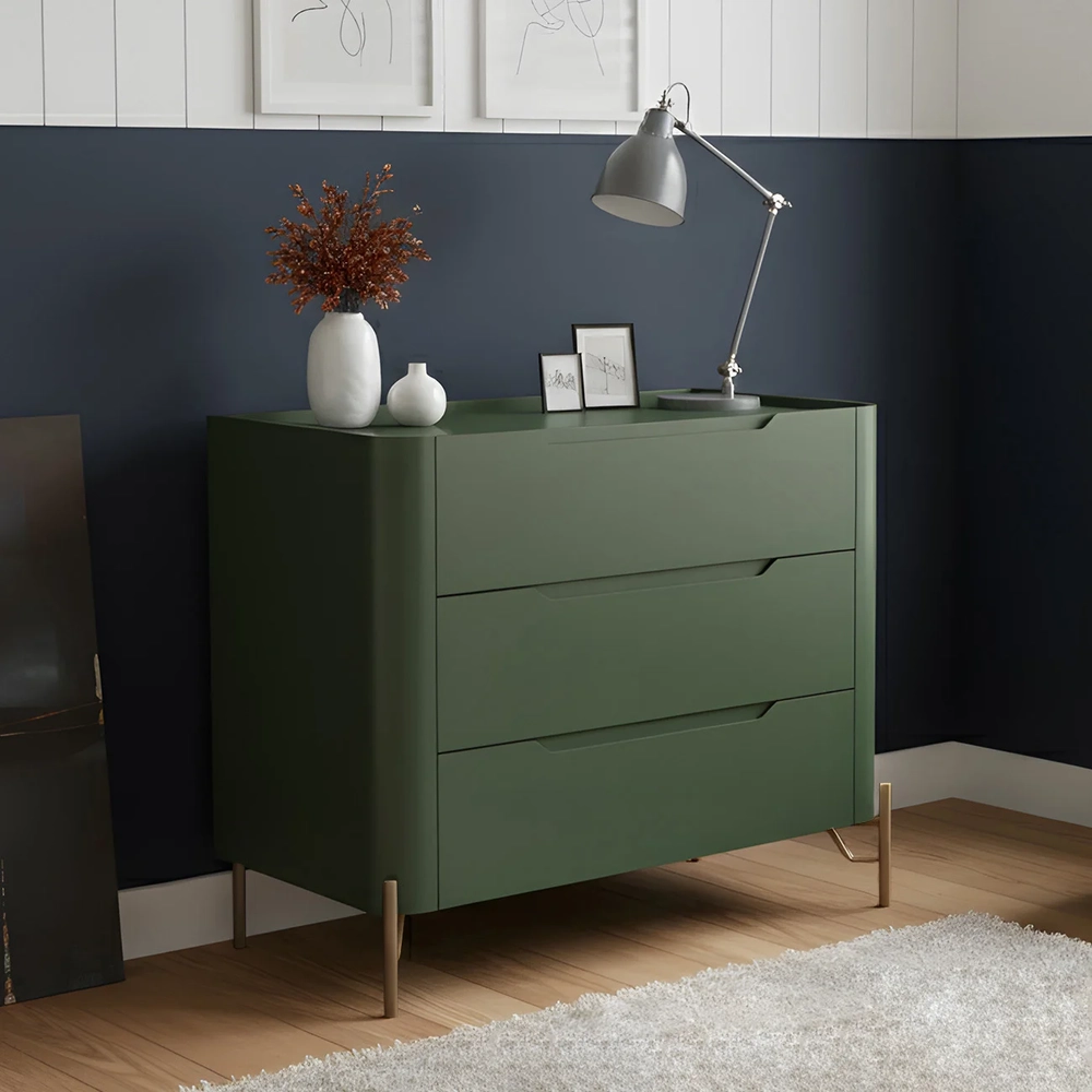 Cômoda Quarto 97cm Solteiro 3 Gavetas Becca Musgo/Dourado I06 - Mpozenato