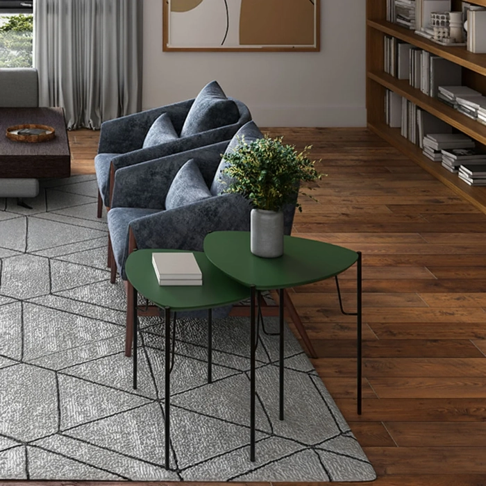 Mesa Lateral Para Sala Pés Metálicos Kit 2 Blen Musgo/Preto I06 - Mpozenato