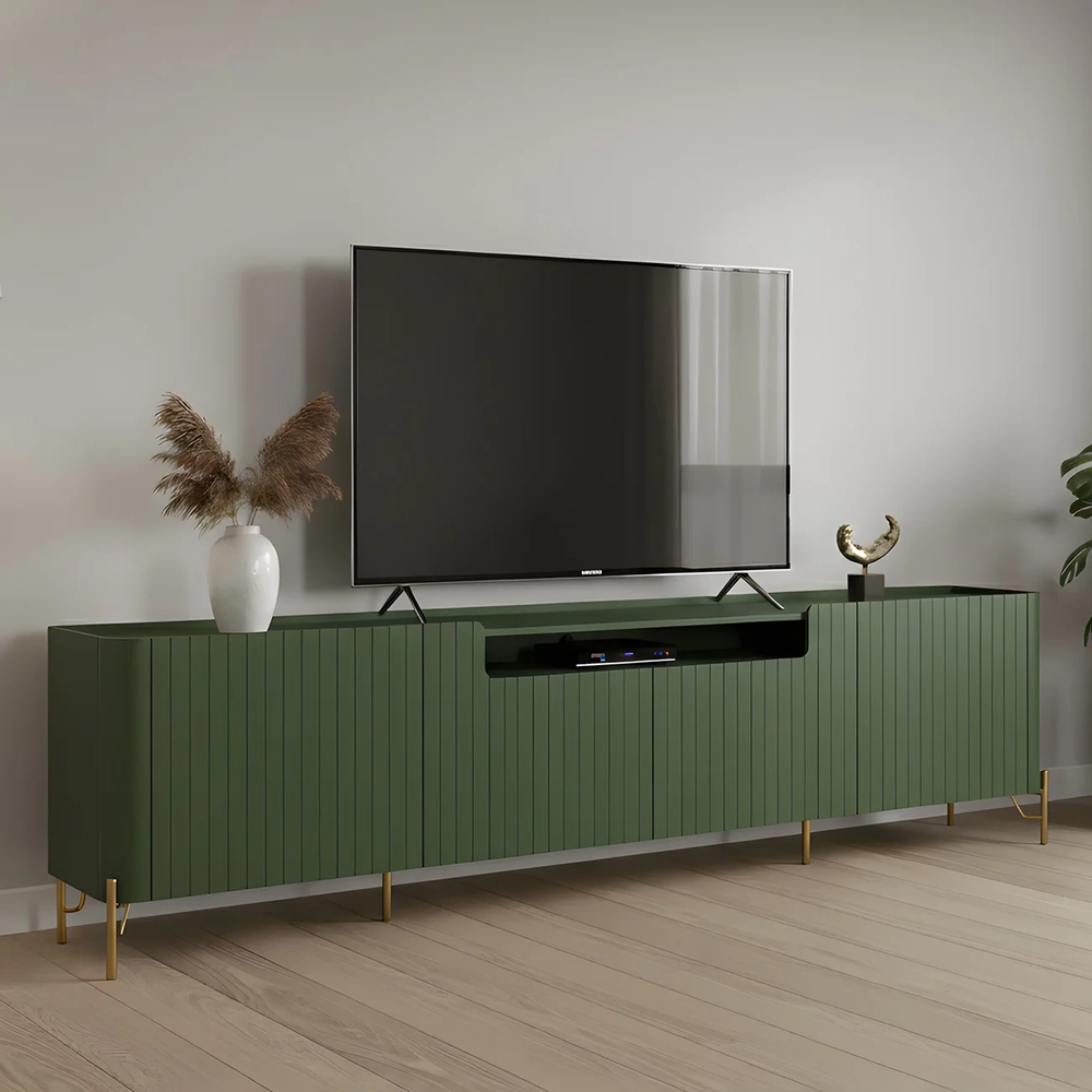 Rack TV 75 Pol 220cm 4 Portas Brise Blen Musgo/Dourado I06 - Mpozenato