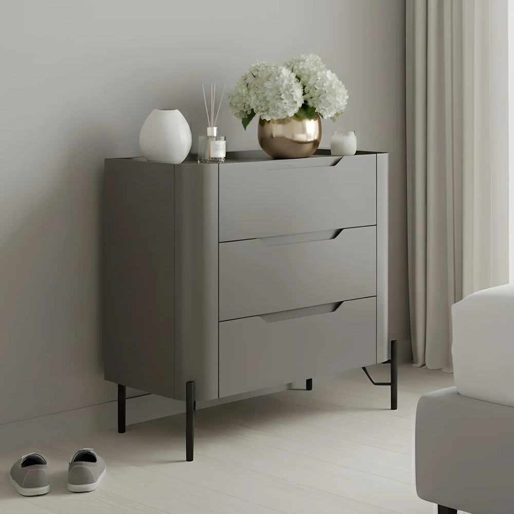 Mesa Cabeceira Quarto 68cm 3 Gavetas Blen Grigio/Preto I06 - Mpozenato