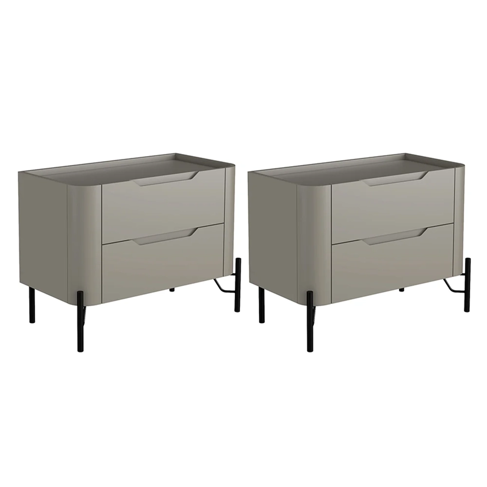 Mesa Cabeceira Para Quarto 68cm Kit 2 Becca Grigio/Preto I06 - Mpozenato