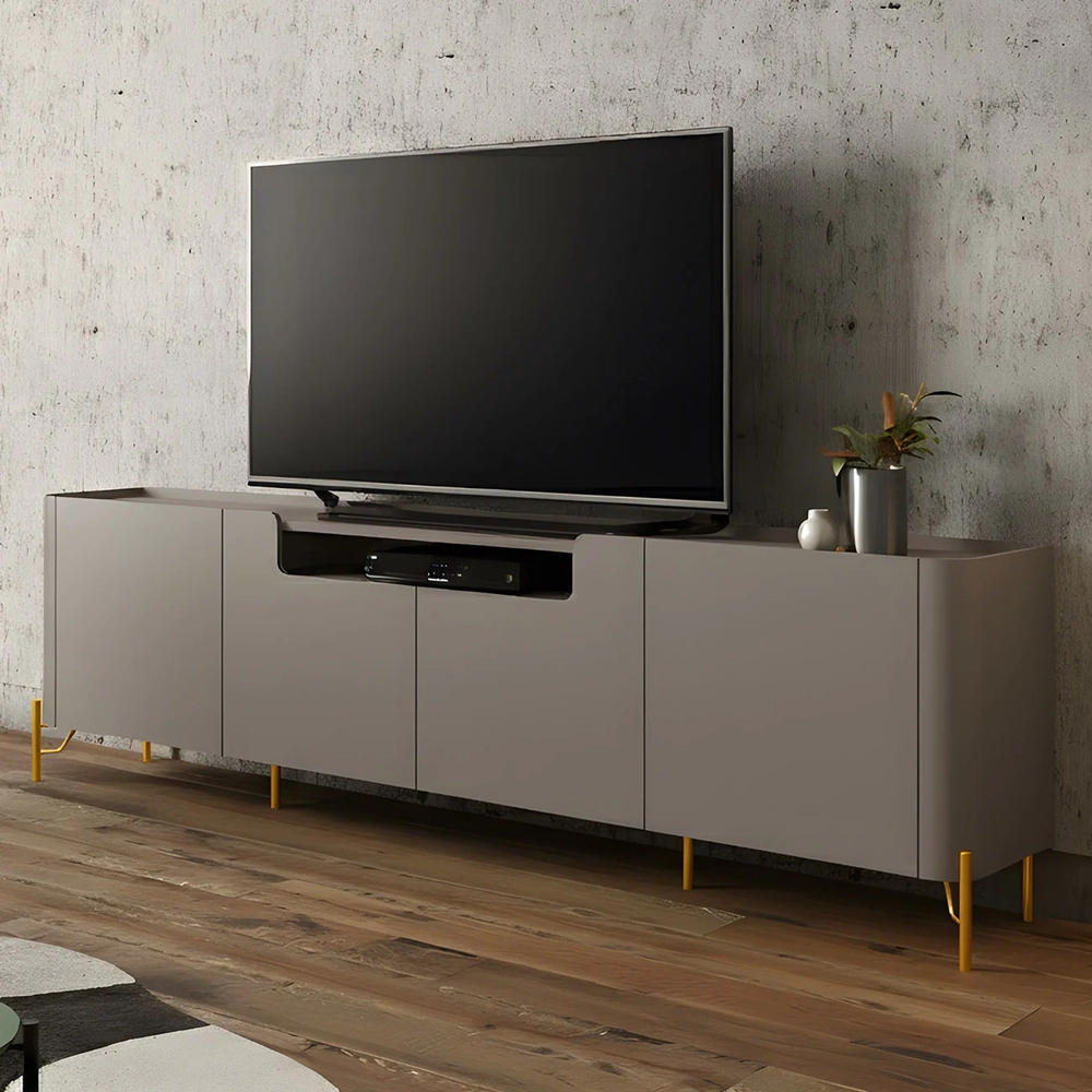 Rack TV 85 Pol 260cm 4 Portas Lisas Blen Grigio/Dourado I06 - Mpozenato