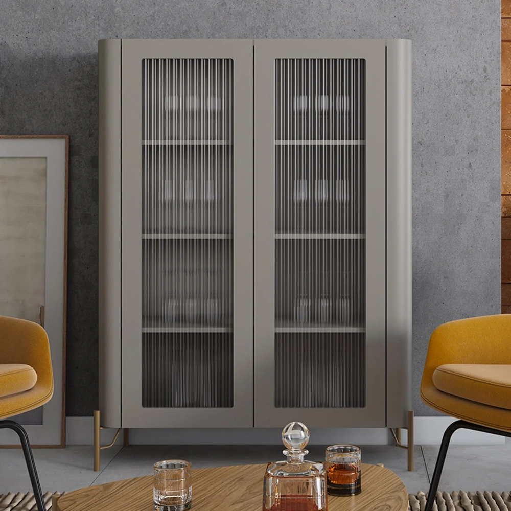 Armário de Cozinha Cristaleira 99cm Blen Grigio/Dourado I06 - Mpozenato