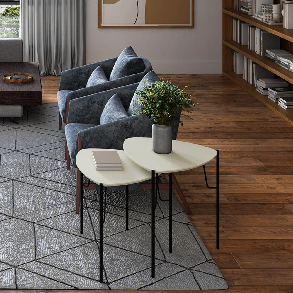 Mesa Lateral Para Sala Pés Metálicos Kit 2 Blen Luna/Preto I06 - Mpozenato