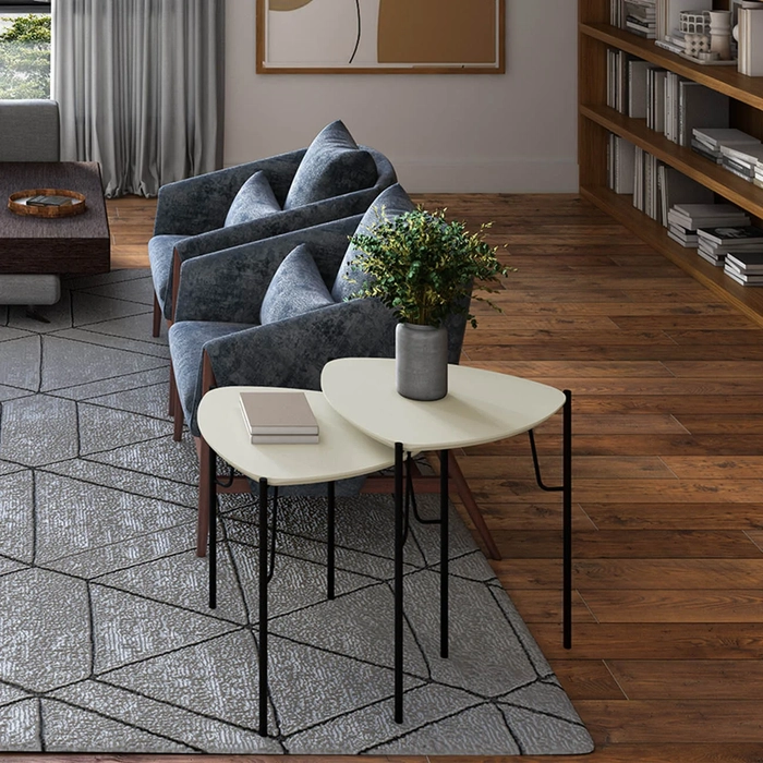 Mesa Lateral Para Sala Pés Metálicos Kit 2 Blen Luna/Preto I06 - Mpozenato
