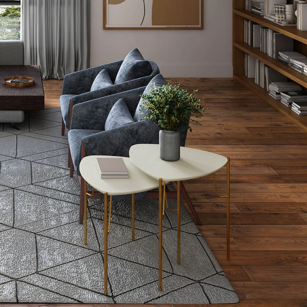 Mesa Lateral Para Sala Pés Metálicos Kit 2 Blen Luna/Dourado I06 - Mpozenato