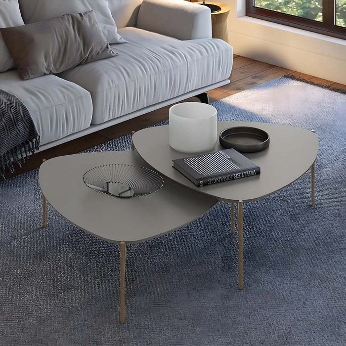 Mesa de Centro Para Sala Pés Metálicos Kit 2 Blen Grigio/Dourado I06 - Mpozenato