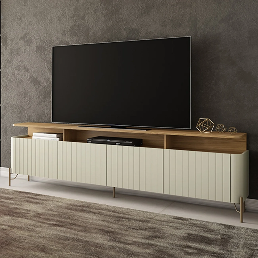 Rack TV 75 Pol 220cm Portas Brise Blen Louro/Luna/Dourado I06 - Mpozenato