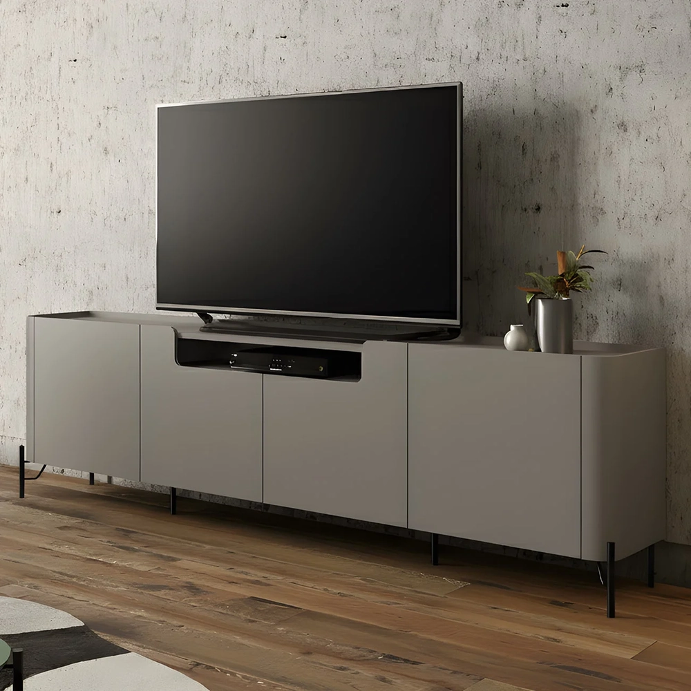 Rack TV 85 Pol 260cm 4 Portas Lisas Blen Grigio/Preto I06 - Mpozenato