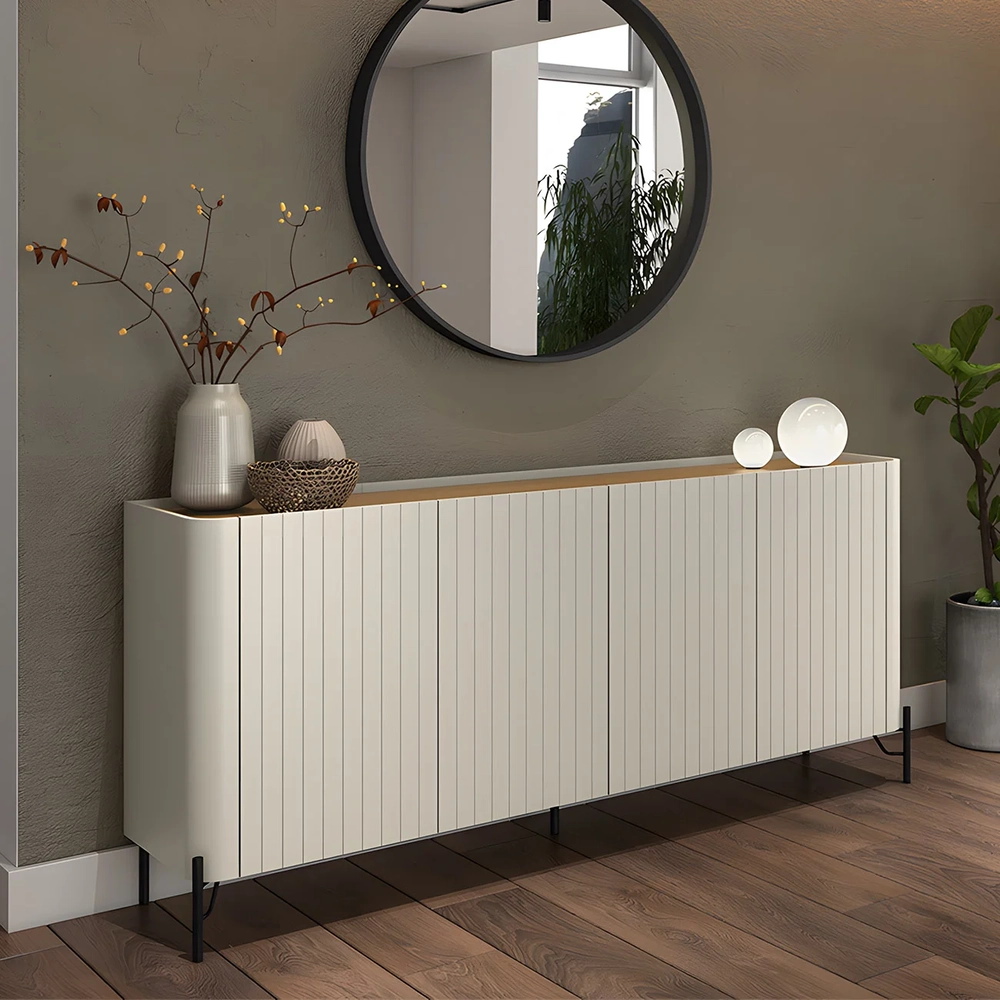 Buffet Aparador 180cm 4 Portas Brise Blen Louro/Luna/Preto I06 - Mpozenato