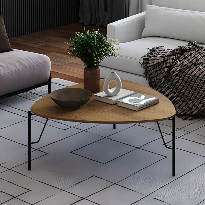 Mesa de Centro Baixa Para Sala Pés Metálicos Blen Louro/Preto I06 - Mpozenato