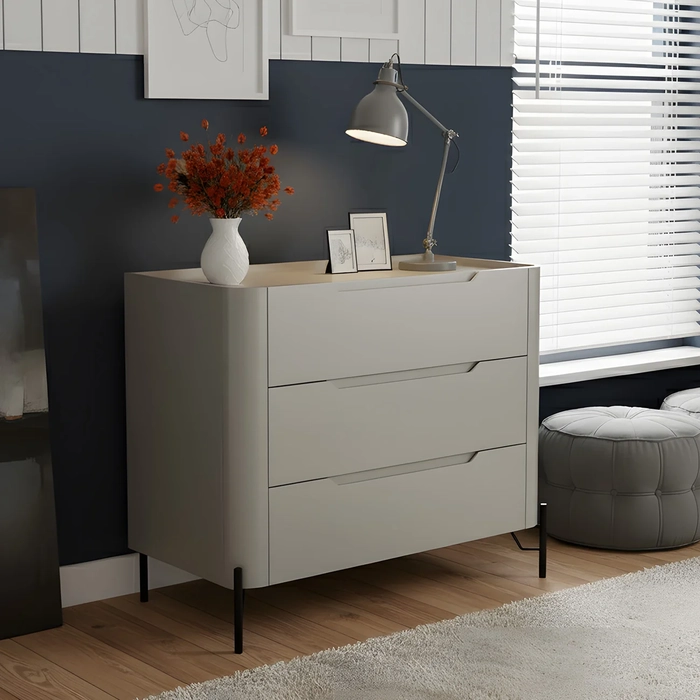 Cômoda Quarto 97cm Solteiro 3 Gavetas Becca Grigio/Preto I06 - Mpozenato