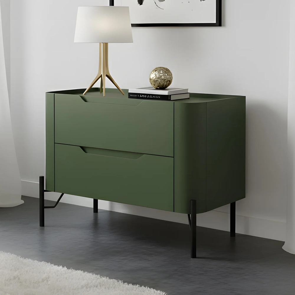 Mesa Cabeceira Quarto 68cm 2 Gavetas Becca Musgo/Preto I06 - Mpozenato
