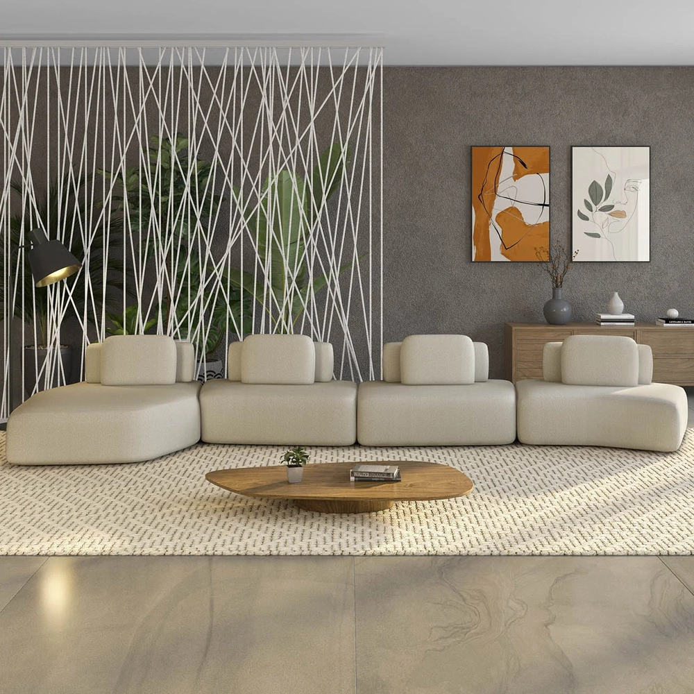 Sofá Ilha Com Chaise 589cm Living Moby Boucle Creme Z08 - Mpozenato