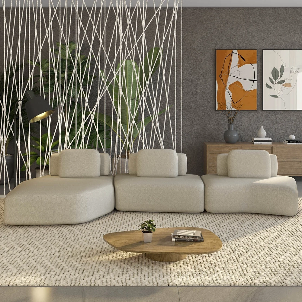 Sofá Ilha Com Chaise 449cm Living Moby Boucle Creme Z08 - Mpozenato