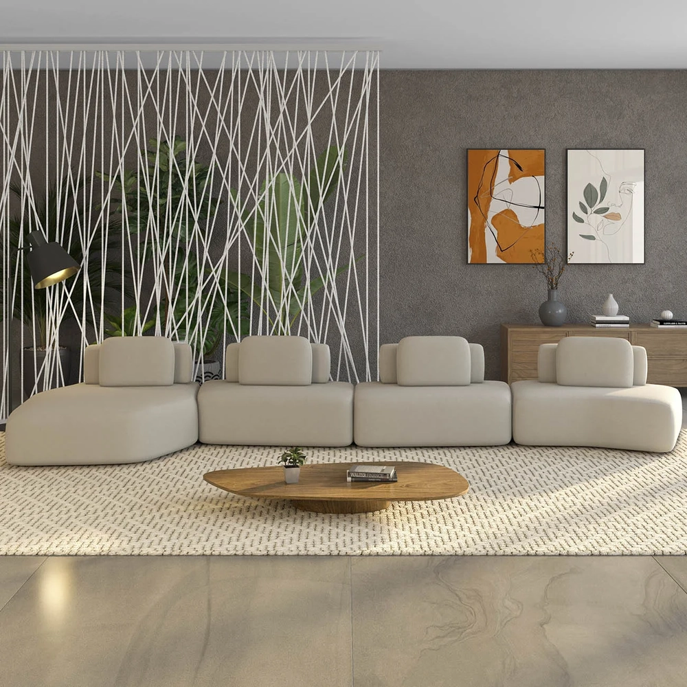 Sofá Ilha Com Chaise 589cm Living Moby Veludo Bege - Mpozenato