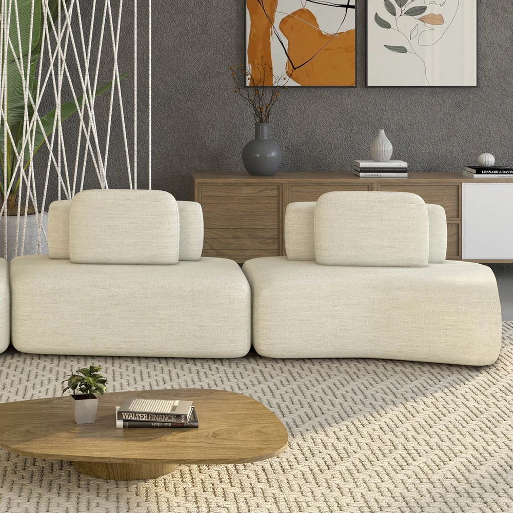 Sofá Ilha 314cm 2 Módulos Sala de Estar Moby Linho Cru Z08 - Mpozenato