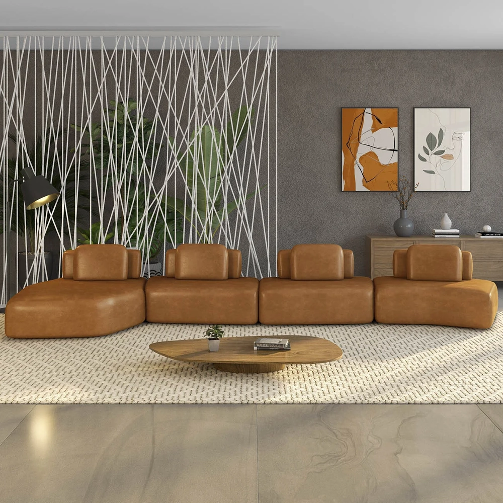 Sofá Ilha Com Chaise 589cm Living Moby Sintético Caramelo Z08 - Mpozenato