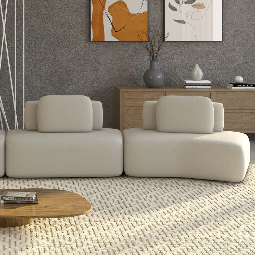 Sofá Ilha 314cm 2 Módulos Sala de Estar Moby Veludo Bege - Mpozenato