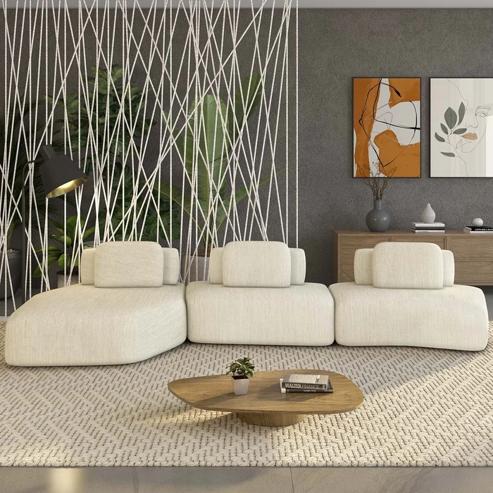 Sofá Ilha Com Chaise 449cm Living Moby Linho Cru Z08 - Mpozenato