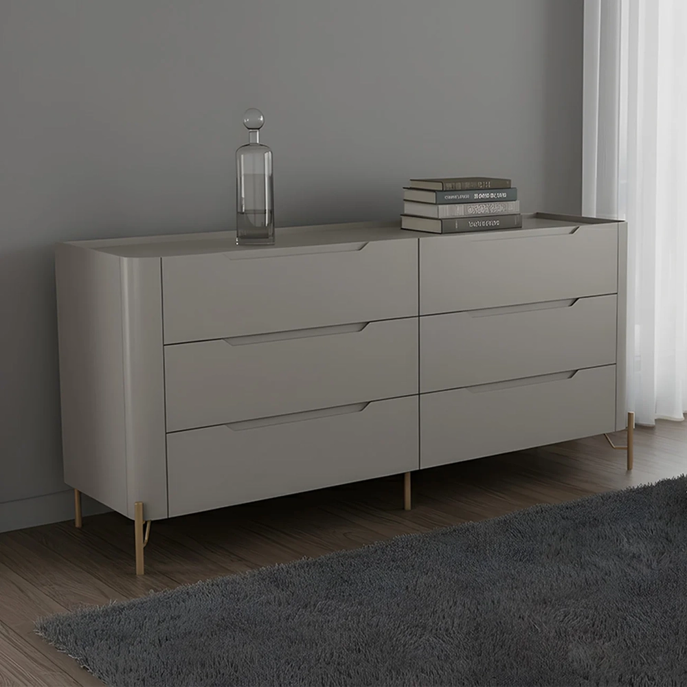 Cômoda Quarto 178cm Casal 6 Gavetas Blen Grigio/Dourado I06 - Mpozenato