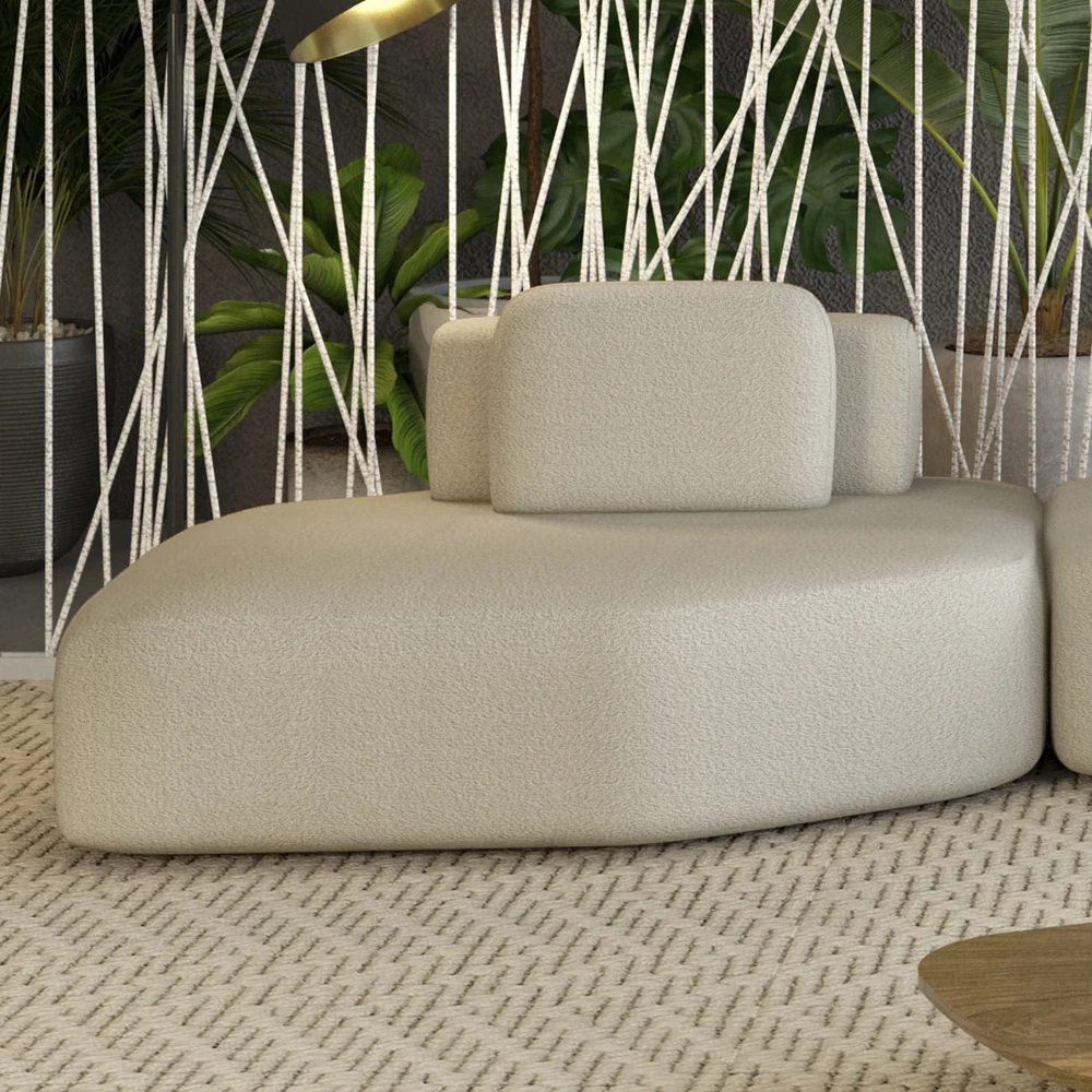 Sofá Chaise Modular 135cm Sala de Estar Moby Boucle Creme Z08 - Mpozenato