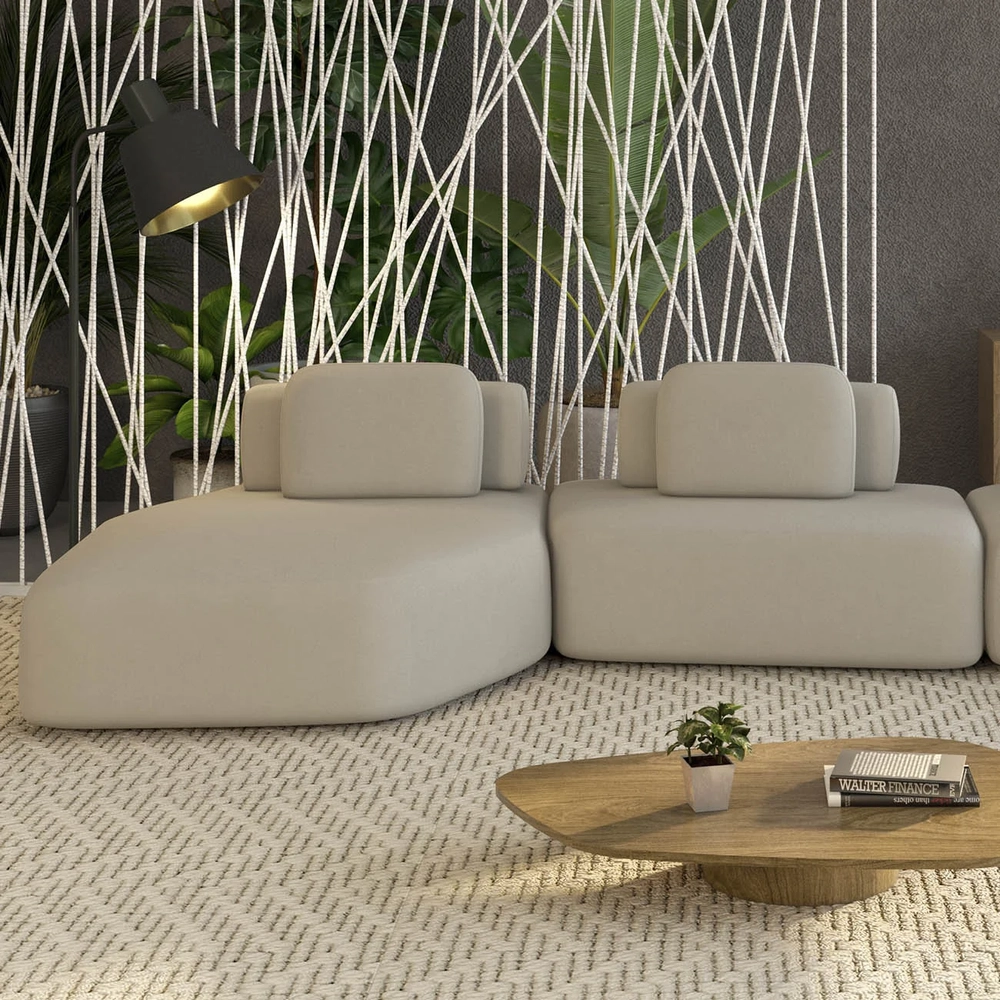 Sofá Ilha 275cm 2 Módulos Sala de Estar Moby Veludo Bege - Mpozenato