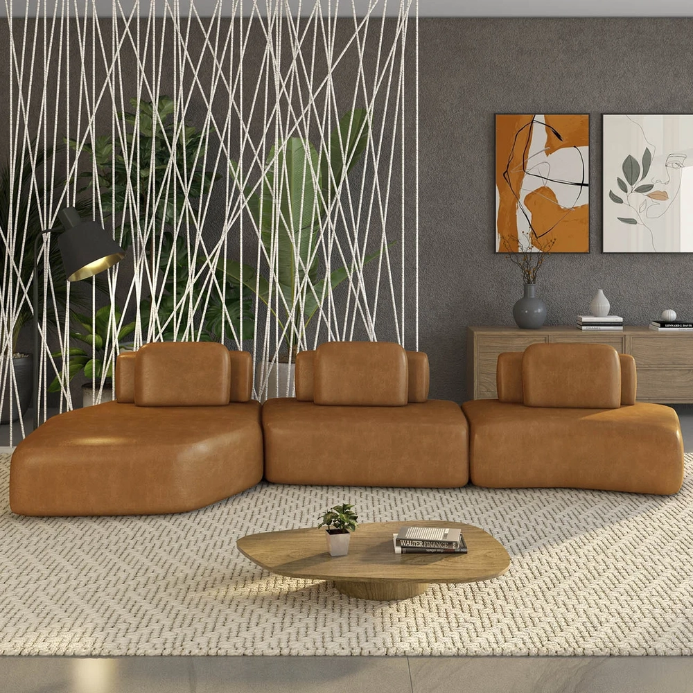 Sofá Ilha Com Chaise 449cm Living Moby Sintético Caramelo Z08 - Mpozenato