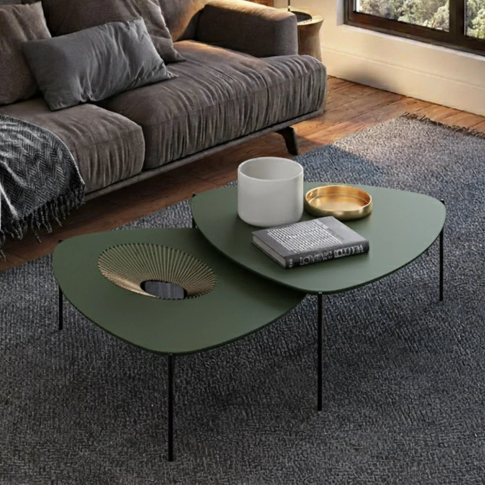 Mesa de Centro Para Sala Pés Metálicos Kit 2 Blen Musgo/Preto I06 - Mpozenato