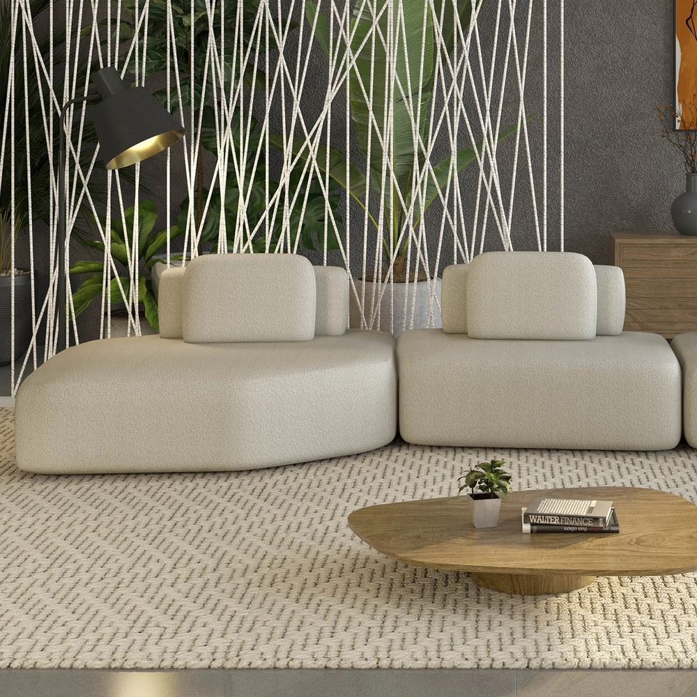 Sofá Ilha 275cm 2 Módulos Sala de Estar Moby Boucle Creme Z08 - Mpozenato