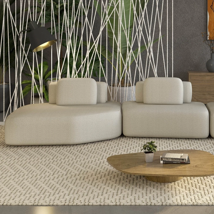 Sofá Ilha 275cm 2 Módulos Sala de Estar Moby Boucle Creme Z08 - Mpozenato