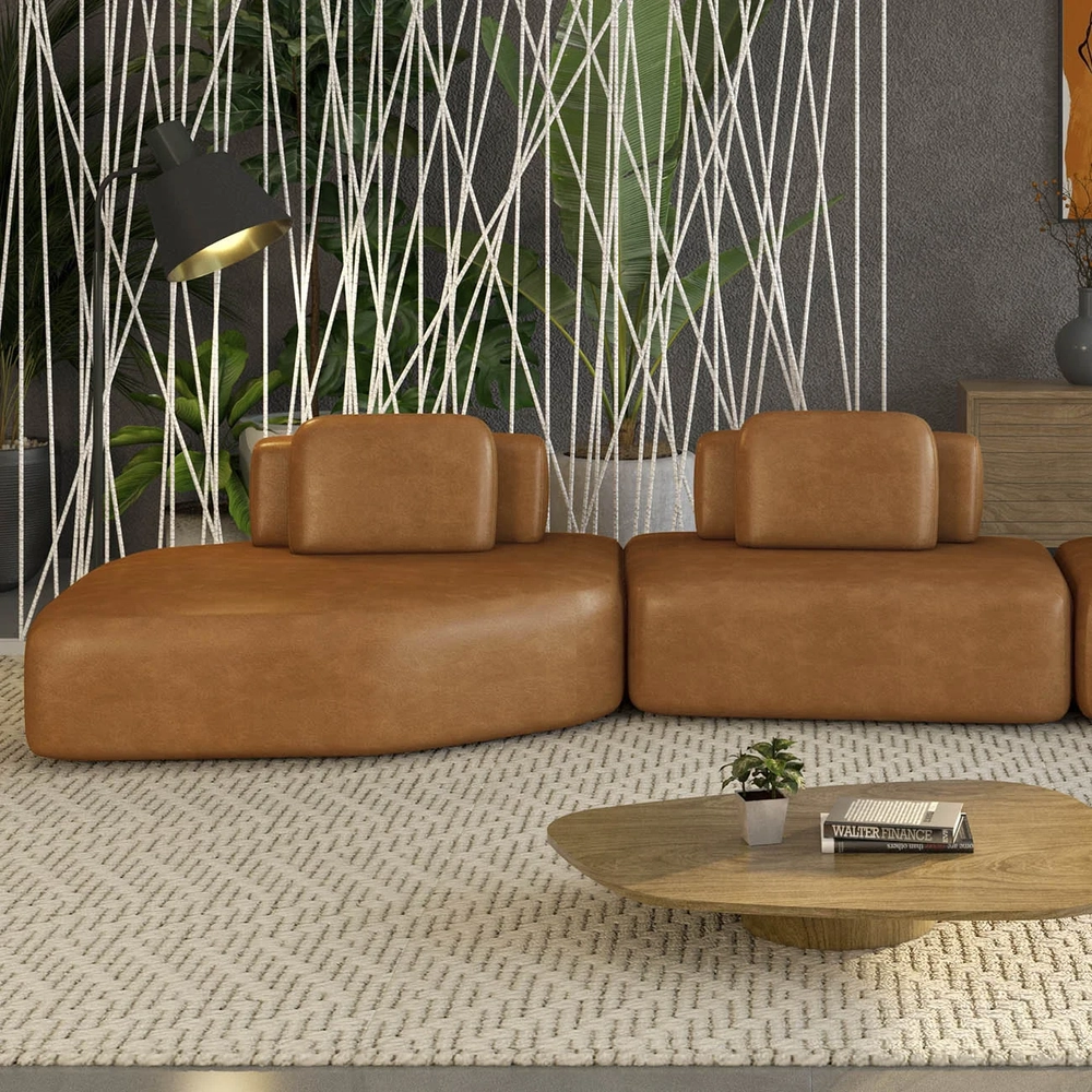 Sofá Ilha 275cm 2 Módulos Sala de Estar Moby Sintético Caramelo Z08 - Mpozenato